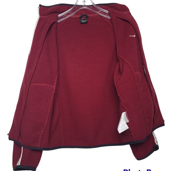 VTG Y2K Nike Burgundy Fleece Jacket w/ Reflective Stripe Men's  M - Picture 4 of 7